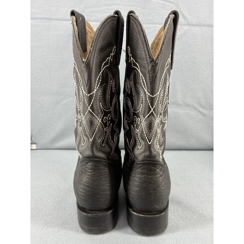 D’Alcala Handmade Black Leather Western Cowboy Boots Men’s 8.5 Square Toe Mexico